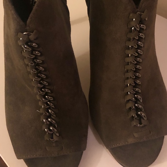 Coach Olive Green Suede Peep Toe Booties - Picture 5 of 6